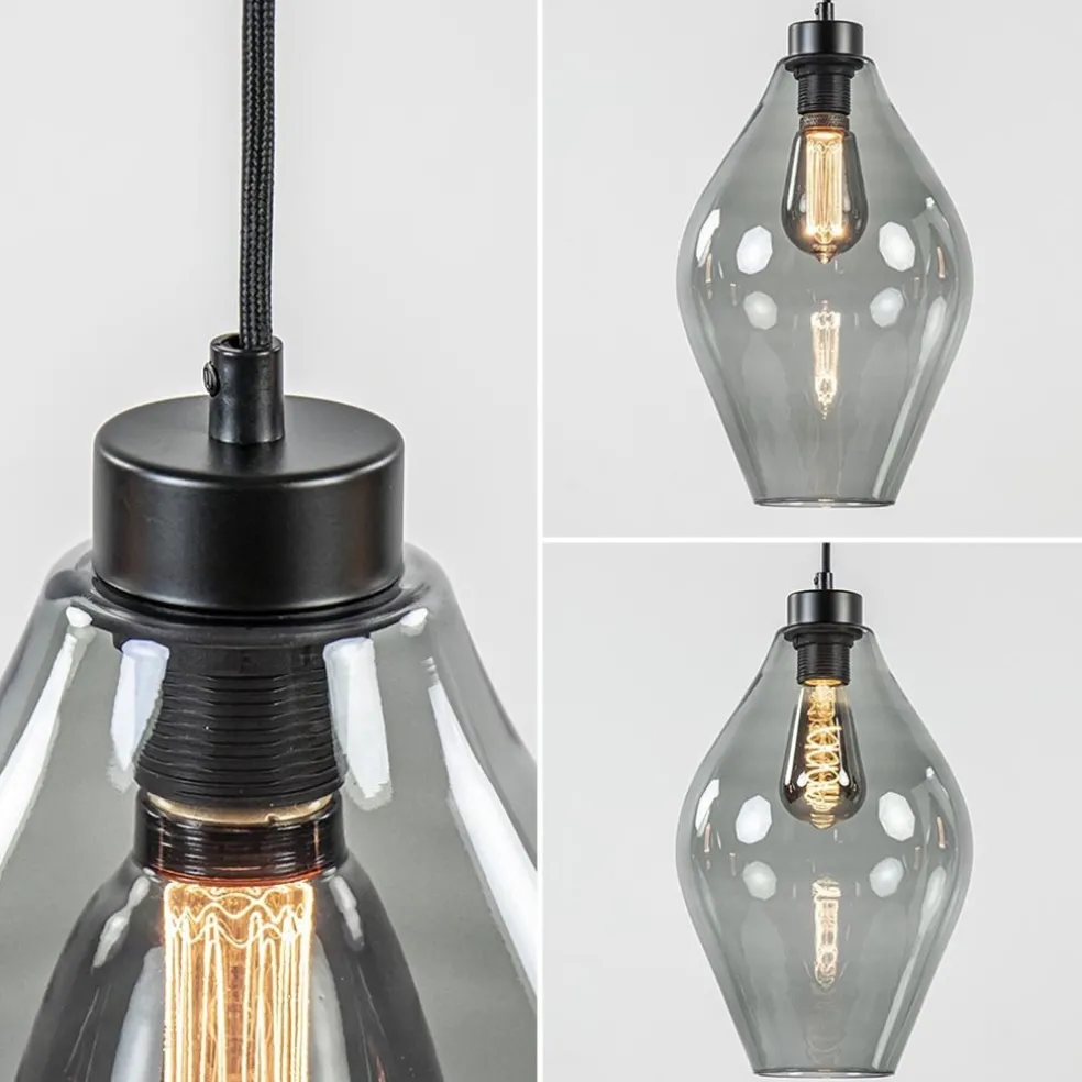 Grote 8-lichts multipendel hanglamp smoke glas ruit