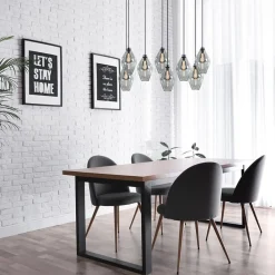 Grote 8-lichts multipendel hanglamp smoke glas ruit