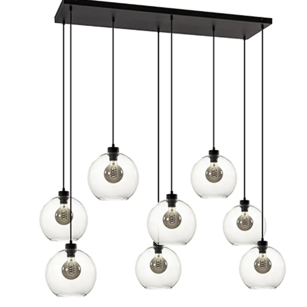 Grote 8-lichts multipendel/ hanglamp met helder glas