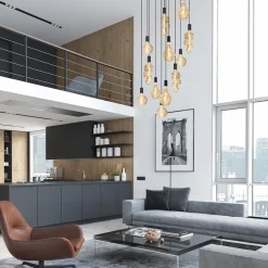 Grote 12-lichts videlamp mat zwart met zwarte pendels