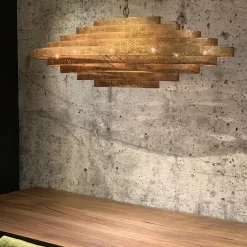 Grote metalen hanglamp ovaal brons