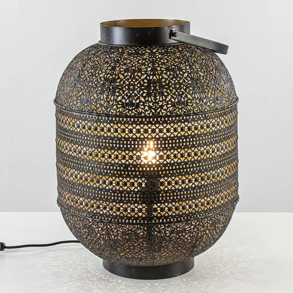 Grote Oosterse tafellamp lantaarn donker bruin