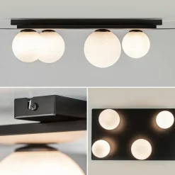 Grote plafondlamp rechthoekig zwart met witte bollen