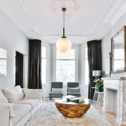 Grote retro hanglamp opaal glas met zwart