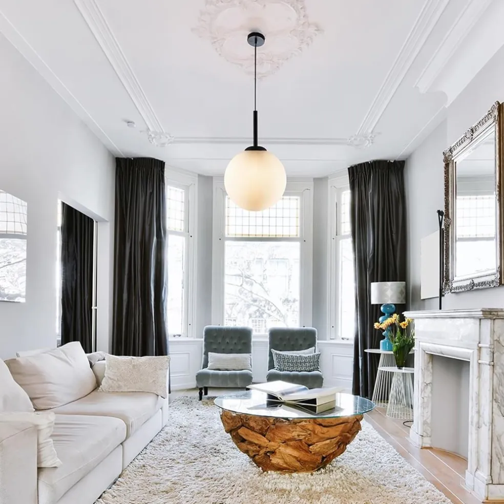 Grote retro hanglamp opaal glas met zwart