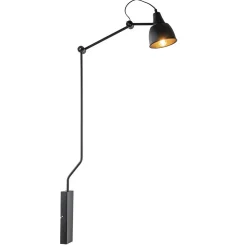 Grote retro wandlamp met zwarte kap verstelbaar
