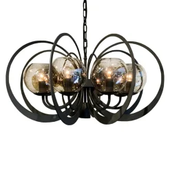 Grote ronde hanglamp metaal met smoke glas en spot
