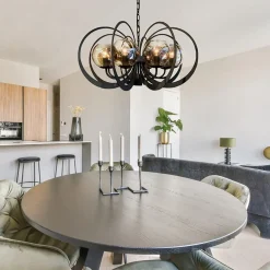 Grote ronde hanglamp metaal met smoke glas en spot