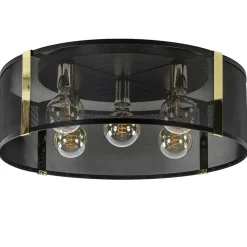 Grote ronde plafondlamp zwart gaas met goud