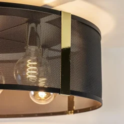 Grote ronde plafondlamp zwart gaas met goud