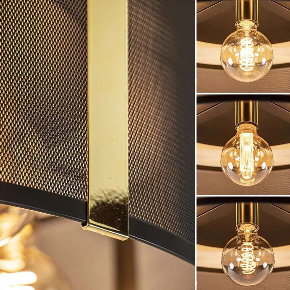 Grote ronde plafondlamp zwart gaas met goud