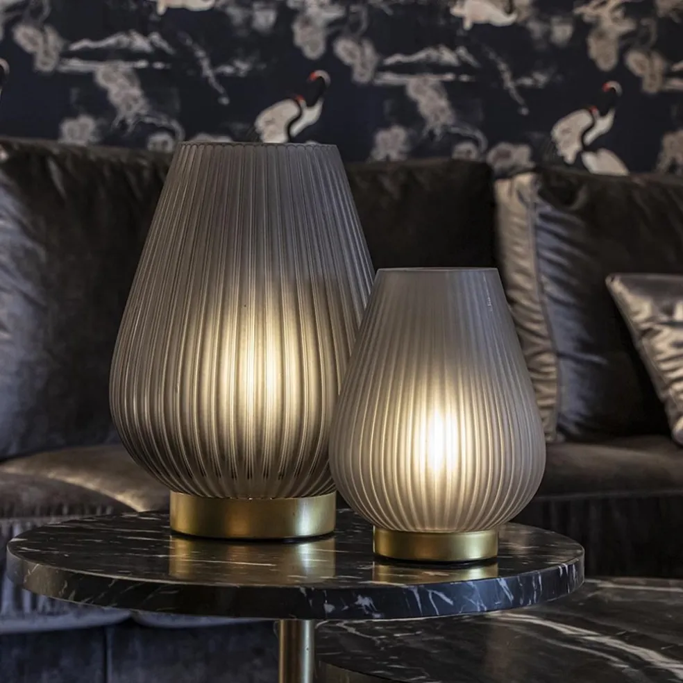 Grote tafellamp Tajera op batterij mat grijs/goud L&L