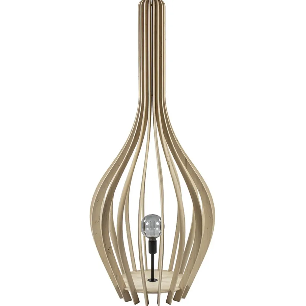 Grote vloerlamp kegel naturel hout met zwart