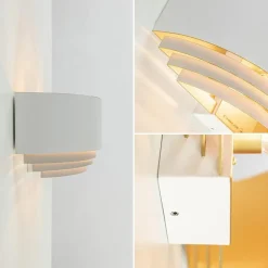 Half ronde wandlamp wit met goud