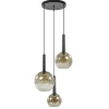 Hanglamp Bella 3L rond zwart+smoke glas