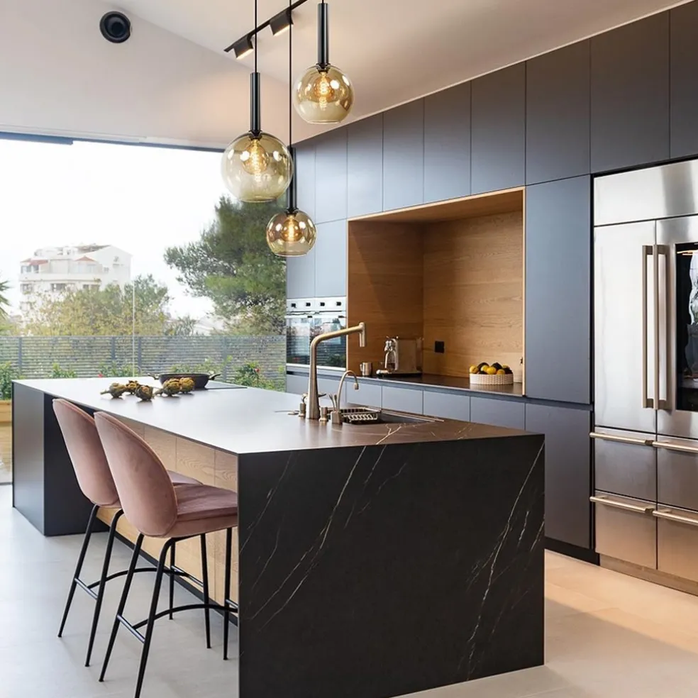 Hanglamp Bella 3L rond zwart+smoke glas