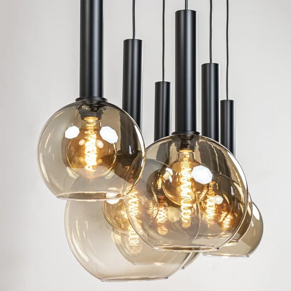 Hanglamp Bella Smoke 6L multipendel zwart/glas mix