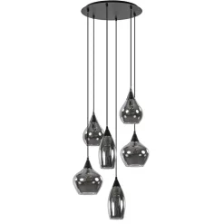 Hanglamp Cambio 6L zwart + smoke glas mix