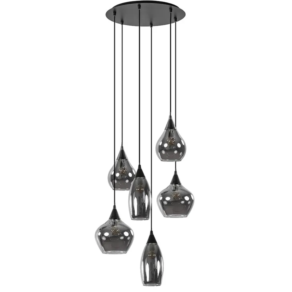 Hanglamp Cambio 6L zwart + smoke glas mix