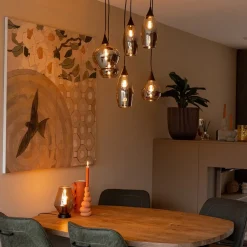 Hanglamp Cambio 6L zwart + smoke glas mix