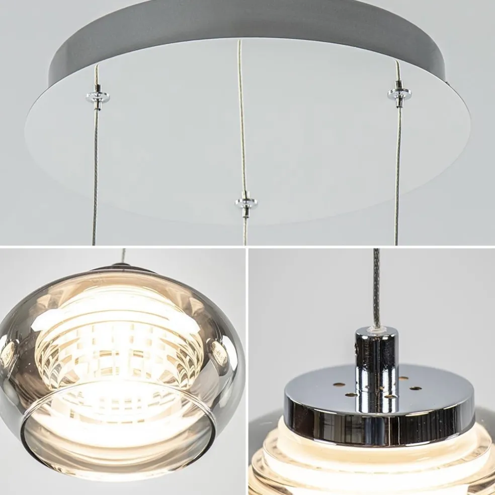 Hanglamp chroom/smoke glas 3-lichts