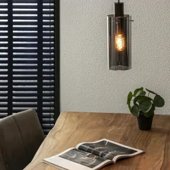Hanglamp cilinder zwart met smoke glas