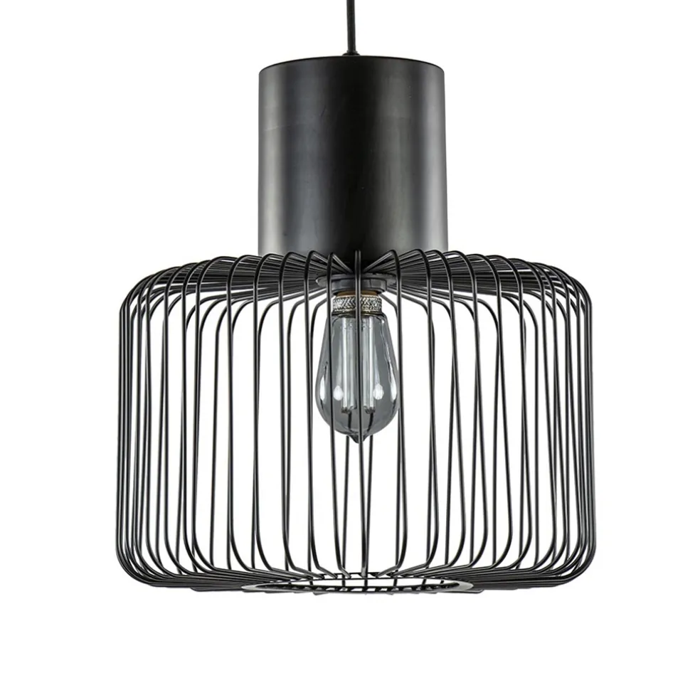Hanglamp draad cilinder zwart met klos
