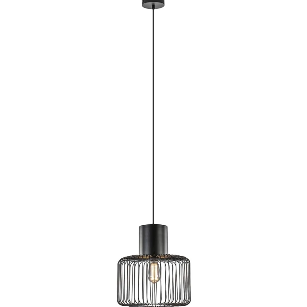 Hanglamp draad cilinder zwart met klos