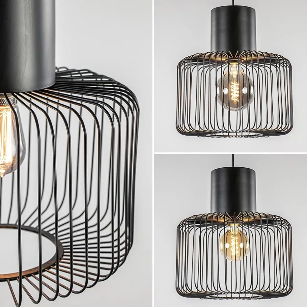 Hanglamp draad cilinder zwart met klos