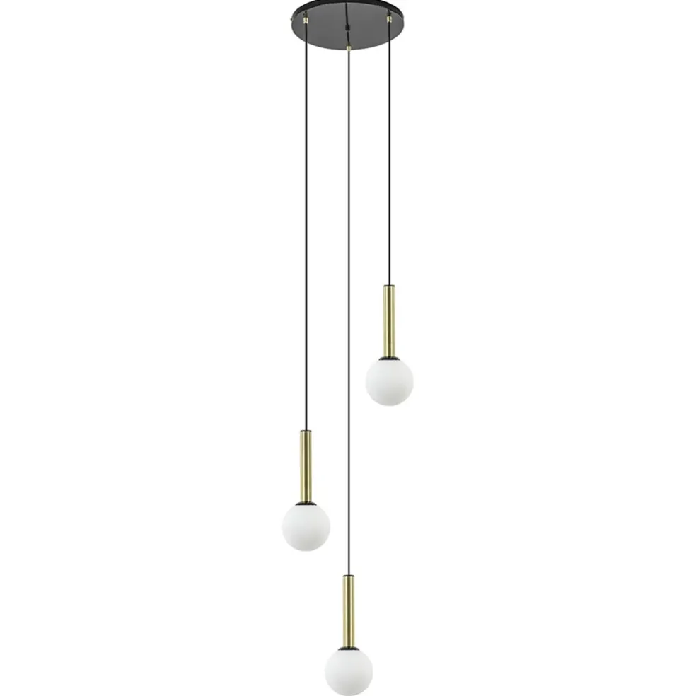 Hanglamp Globe 3L rond zwart/goud/wit
