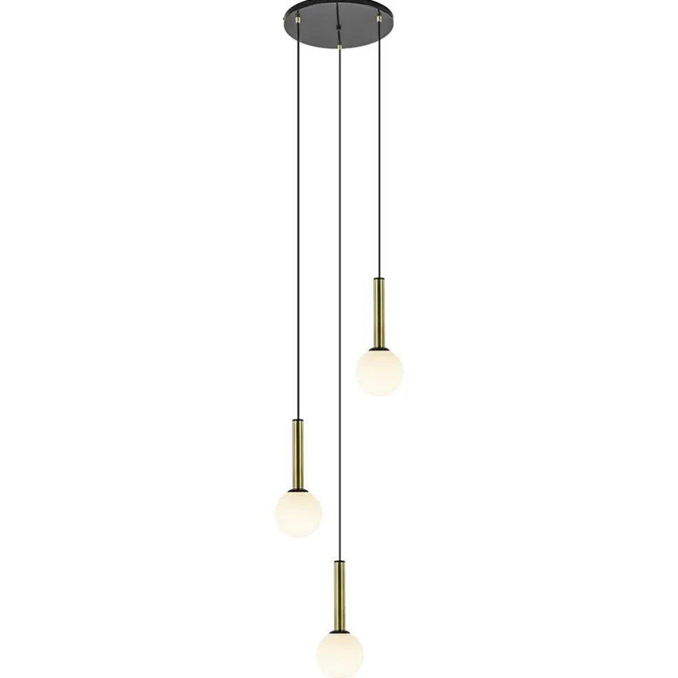 Hanglamp Globe 3L rond zwart/goud/wit