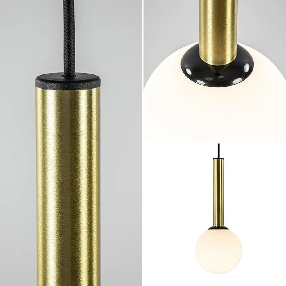 Hanglamp Globe 3L rond zwart/goud/wit