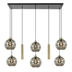Hanglamp Globe 8L 6x glas/2xbuis goud