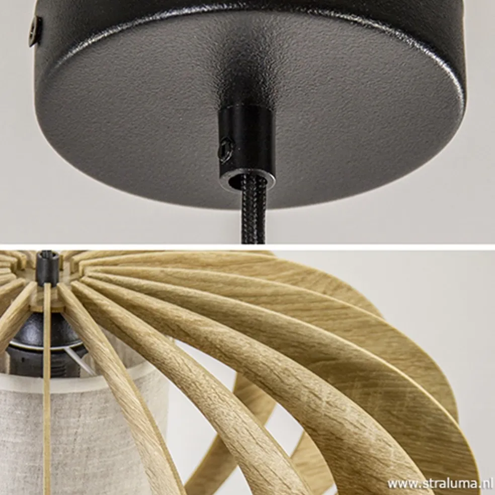 Hanglamp houten lamellen + kap 50cm