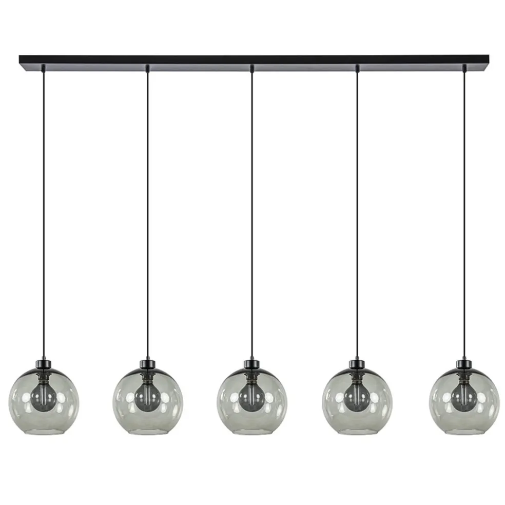 Hanglamp 5L balk + smoke glas 160cm