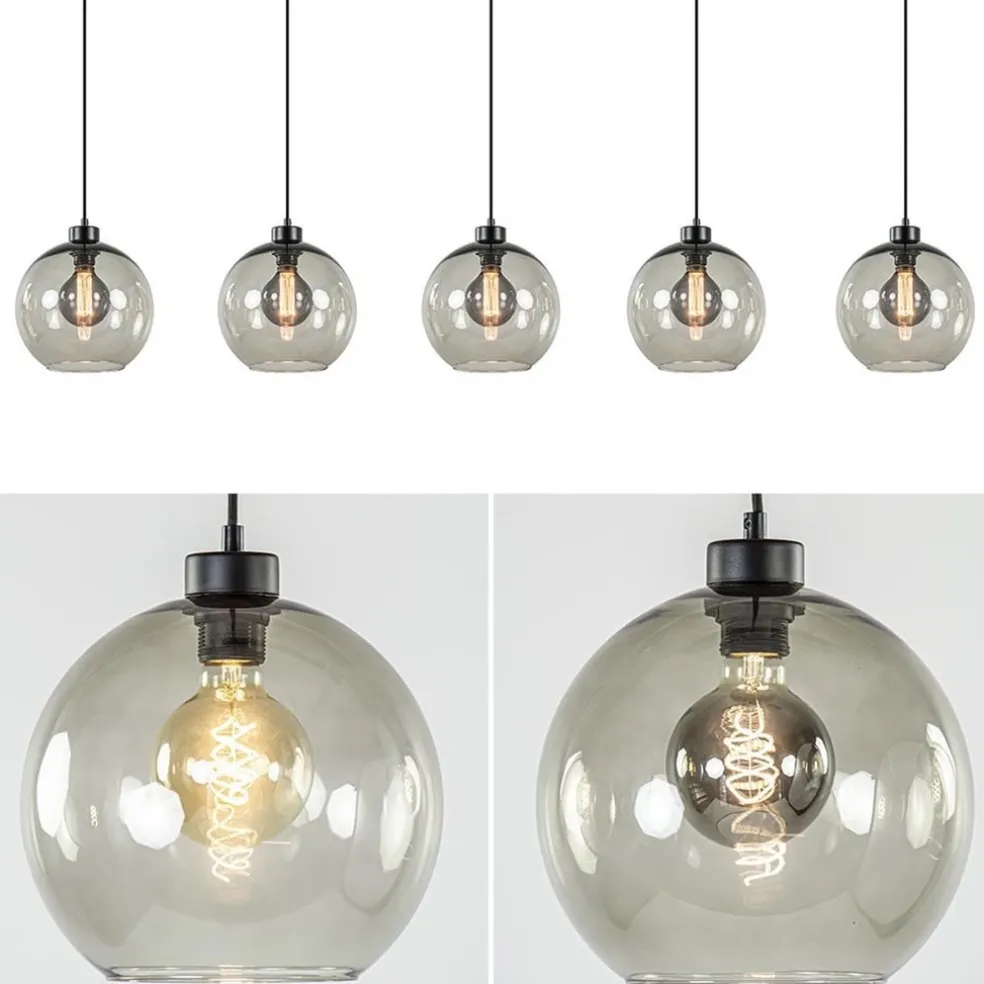 Hanglamp 5L balk + smoke glas 160cm