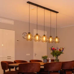 Hanglamp 5L balk + smoke glas 160cm