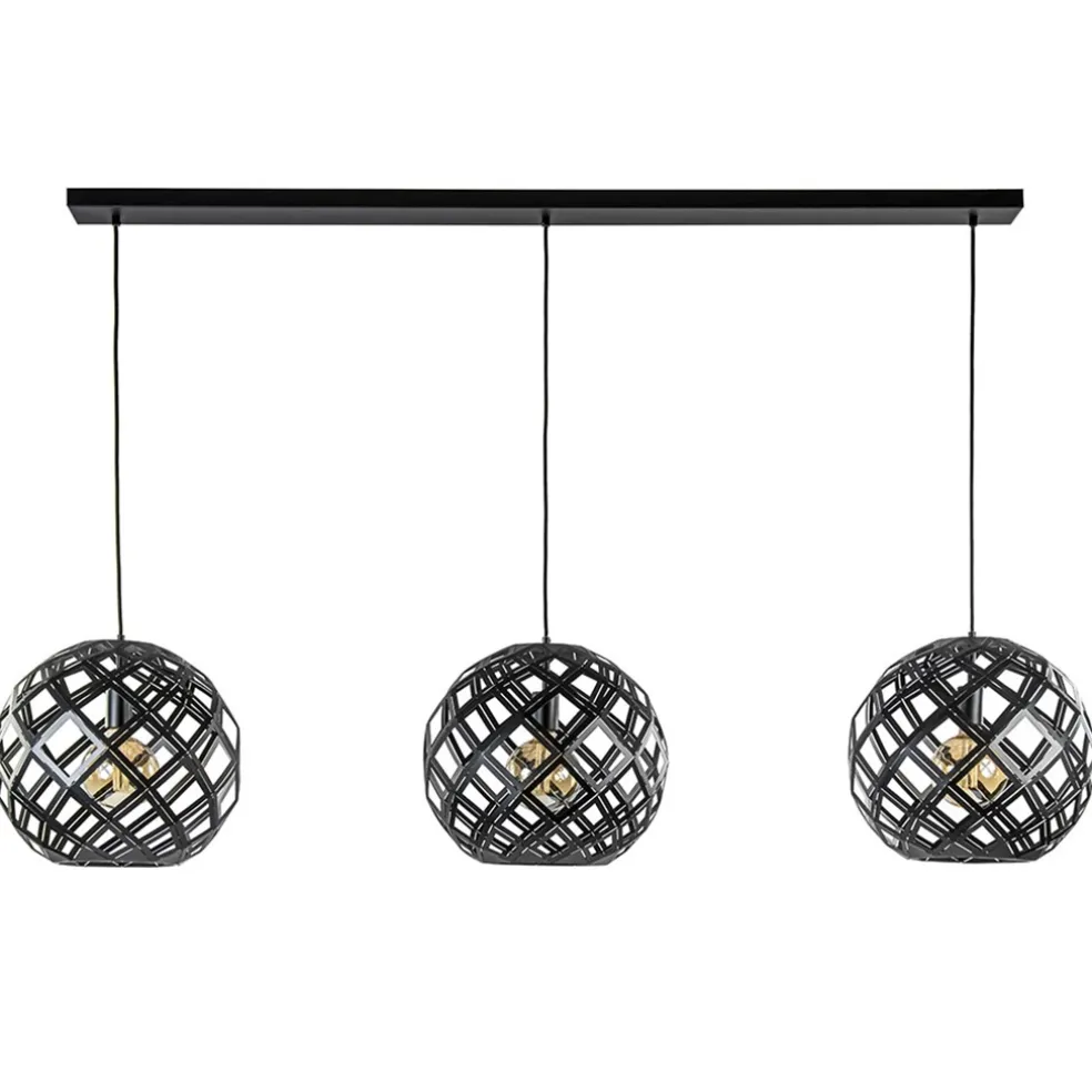 Hanglamp 3L balk bol zwart industrieel