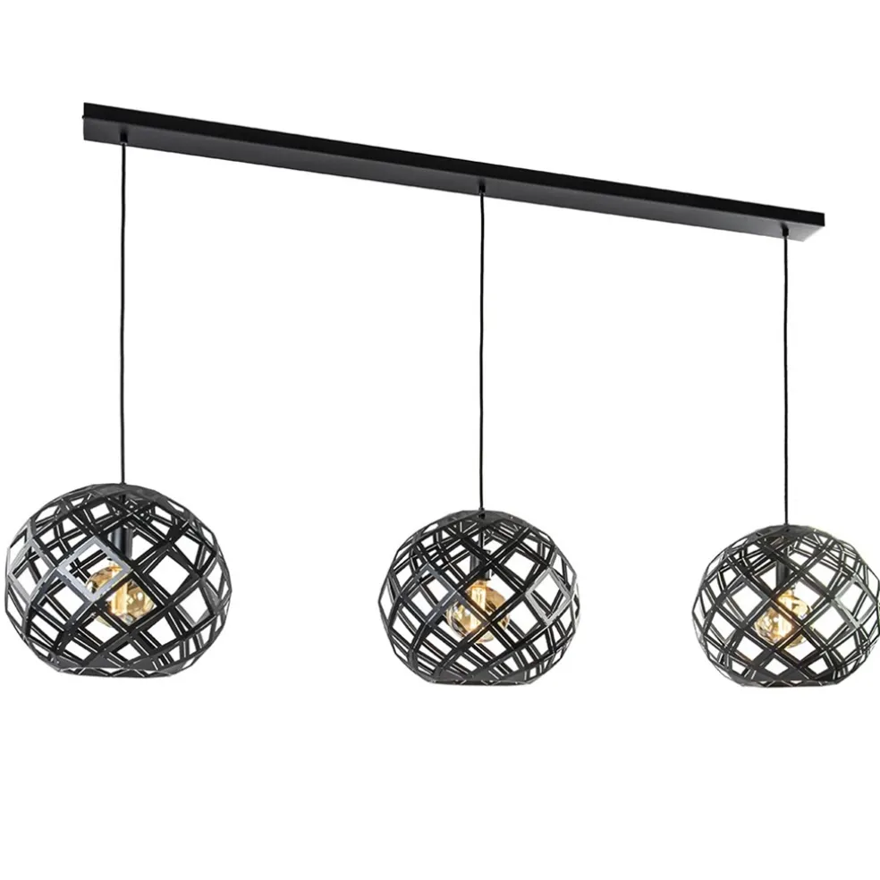 Hanglamp 3L balk bol zwart industrieel
