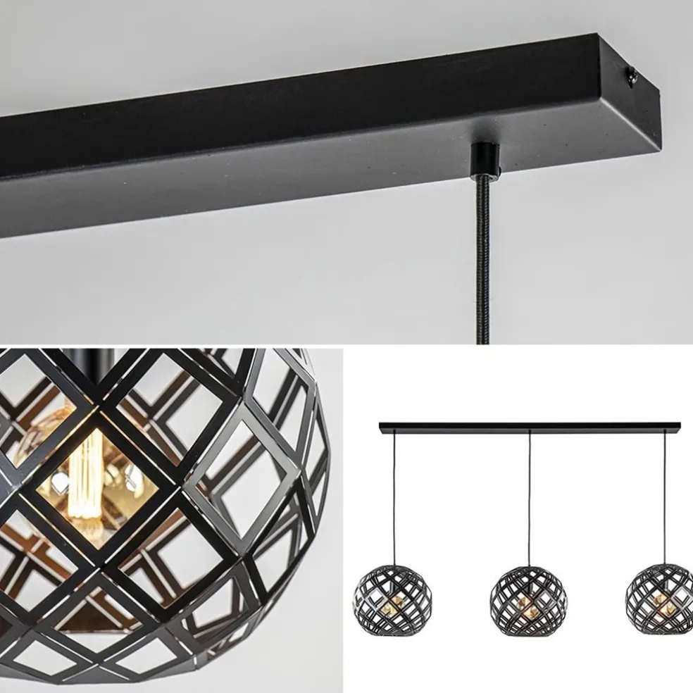 Hanglamp 3L balk bol zwart industrieel