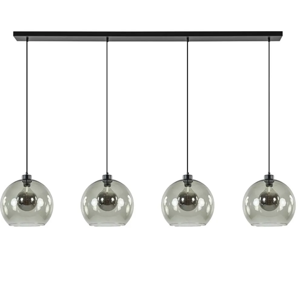 Hanglamp 4L balk zwart + smoke glas 30cm