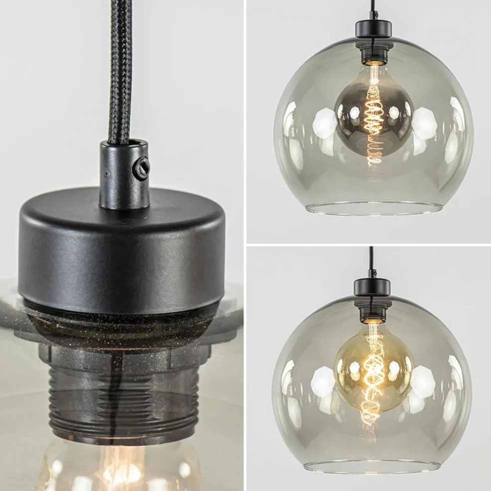 Hanglamp 4L balk zwart + smoke glas 30cm