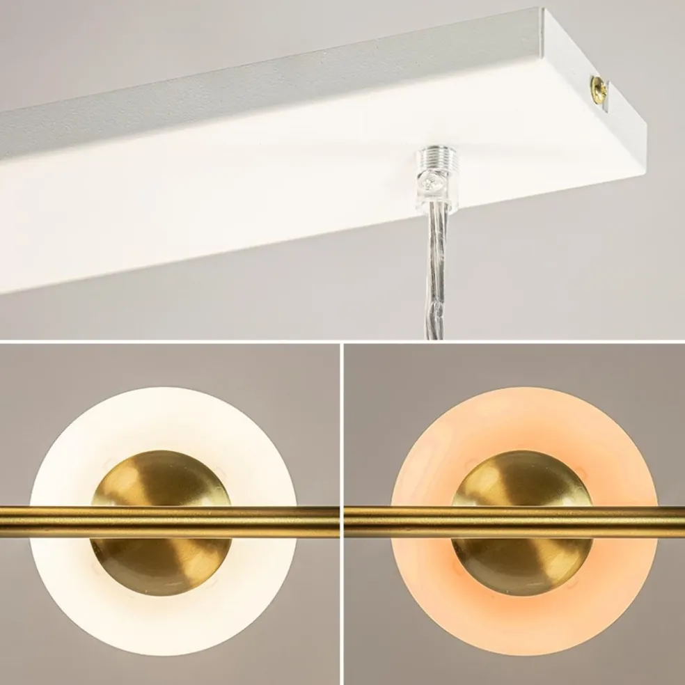 Hanglamp 6L brass met opaal bolglas