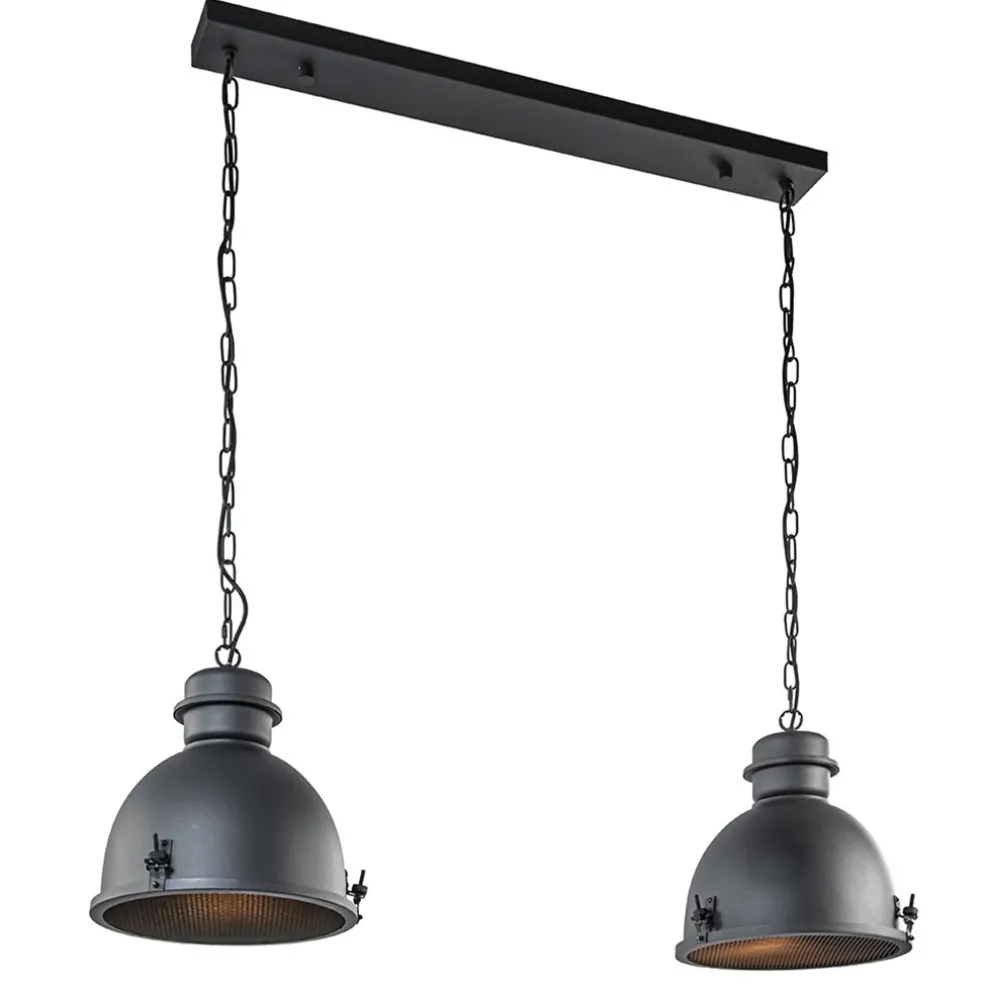 Hanglamp 2L industrieel zwart/grill