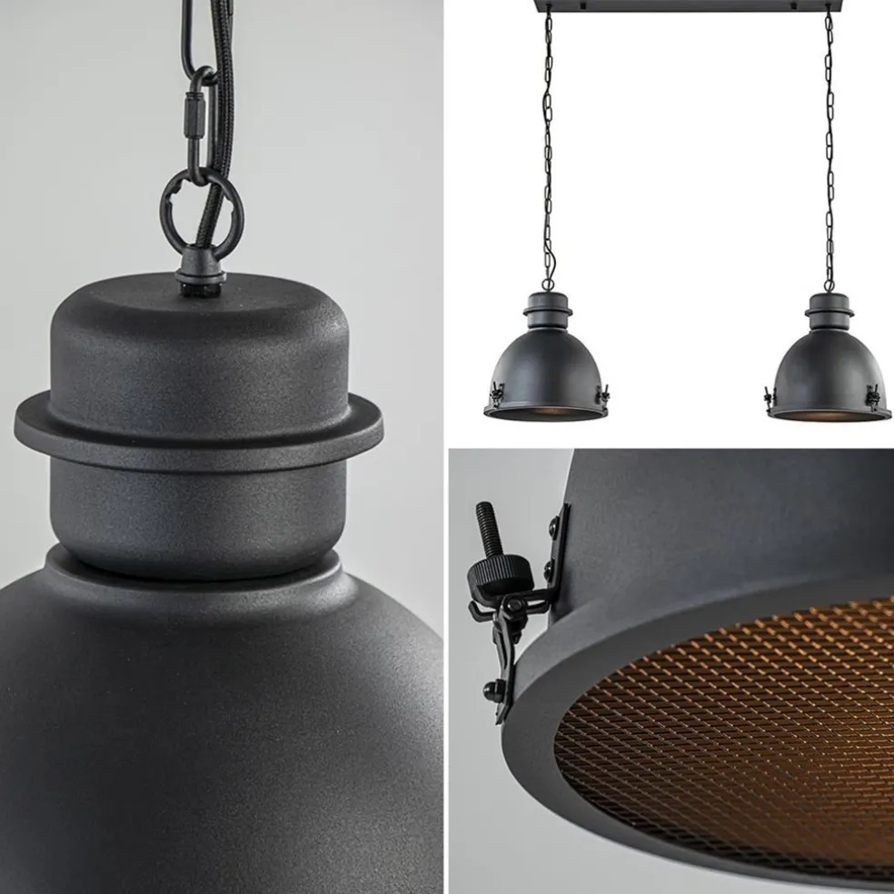 Hanglamp 2L industrieel zwart/grill