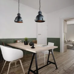 Hanglamp 2L industrieel zwart/grill