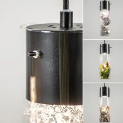 Hanglamp 3L rond zwart met cilinder glas