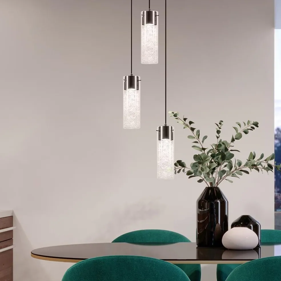 Hanglamp 3L rond zwart met cilinder glas