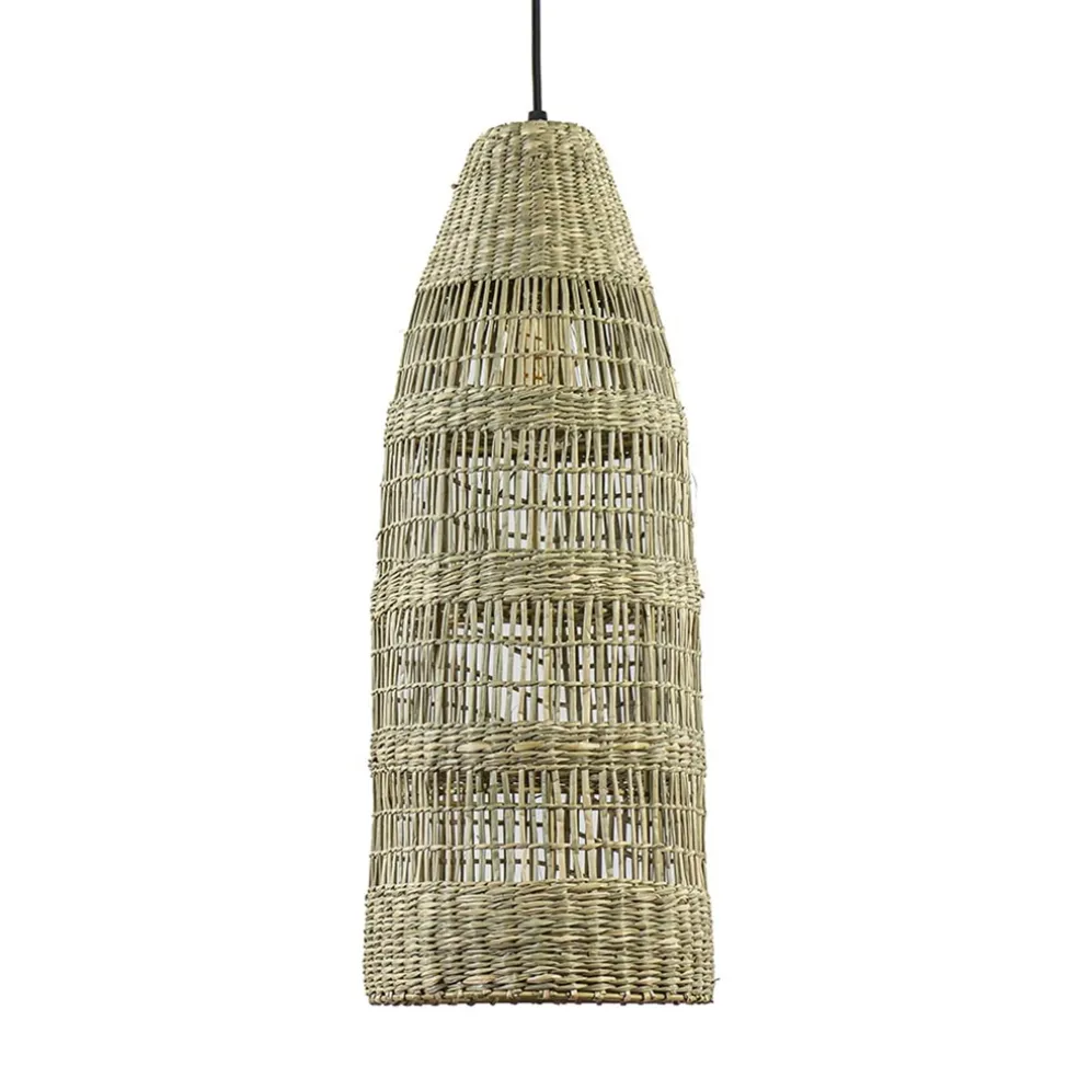 Hanglamp Latika smal zeegras naturel met zwart