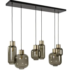 Hanglamp Lett 6L zwart/brons+glas smoke